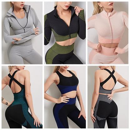 European and American seamless sexy zipper sports yoga suit autumn and winter hip lifting high elastic fitness sports yoga cloth