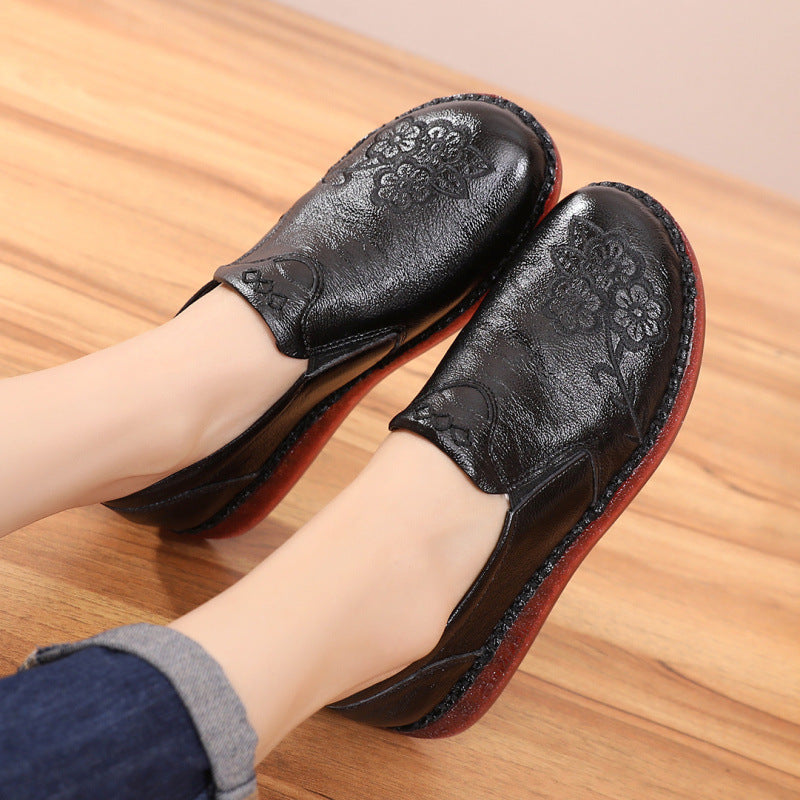 Soft soled women's genuine leather single shoes non slip flat leather shoes