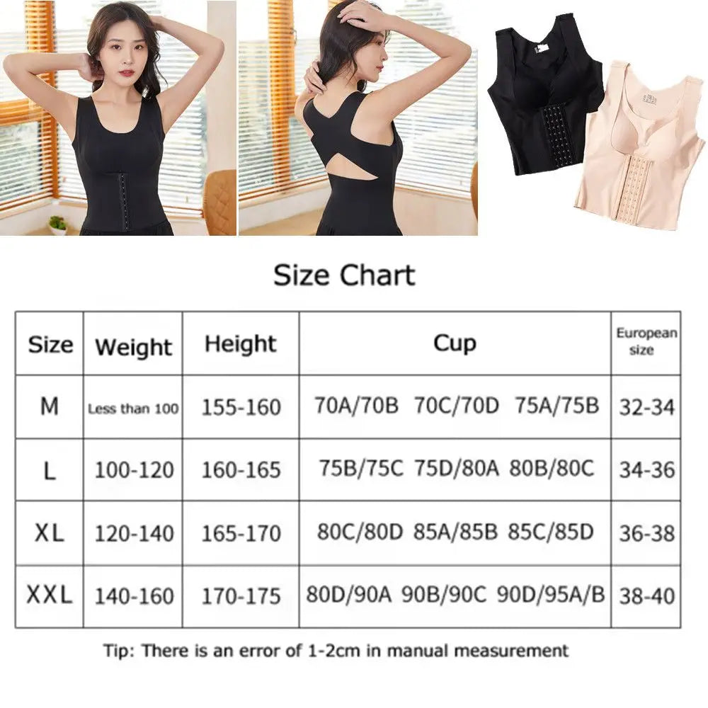 Seamless Women Slimming Vest Tummy Control Posture Corrector Bra Padded Camisole Full Back Adjustable Hook Loop Corset Top