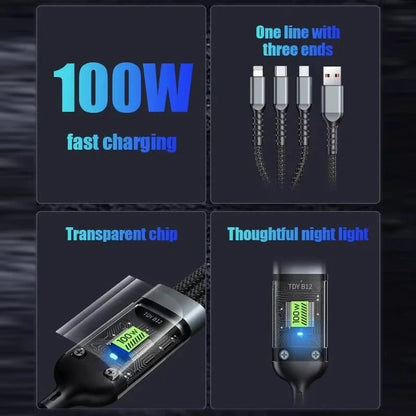 3 In 1 Usb 100w Cable For Fast Charging And Data Mini Usb Type C Micro Suitable For Iphone Android Xiaomi Huawei Oppo Charging - Carlastore3 In 1 Usb 100w Cable For Fast Charging And Data Mini Usb Type C Micro Suitable For Iphone Android Xiaomi Huawei Oppo ChargingCarlastoreCarlastore