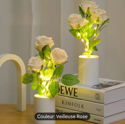 1pc bouquet de rose artificielle ,veilleuse, lampe de chevet creative pour chambre à coucher