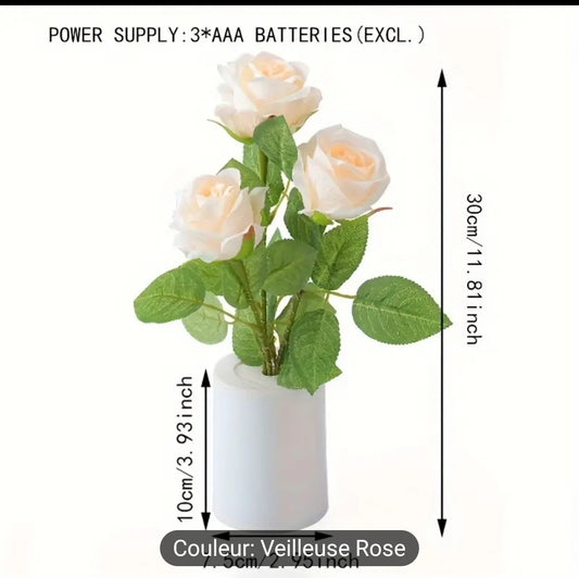 1pc bouquet de rose artificielle ,veilleuse, lampe de chevet creative pour chambre à coucher