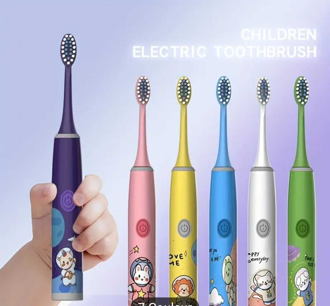 Brosse à dents électrique pour enfants avec 7 têtes de brosses de remplacement-le choix idéal pour les enfants de 4 à 14 ans-Une hygiène buccale saine et des soins buccaux efficaces-Piles non incluses