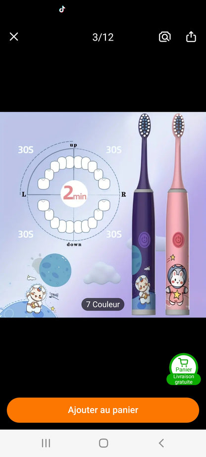 Brosse à dents électrique pour enfants avec 7 têtes de brosses de remplacement-le choix idéal pour les enfants de 4 à 14 ans-Une hygiène buccale saine et des soins buccaux efficaces-Piles non incluses