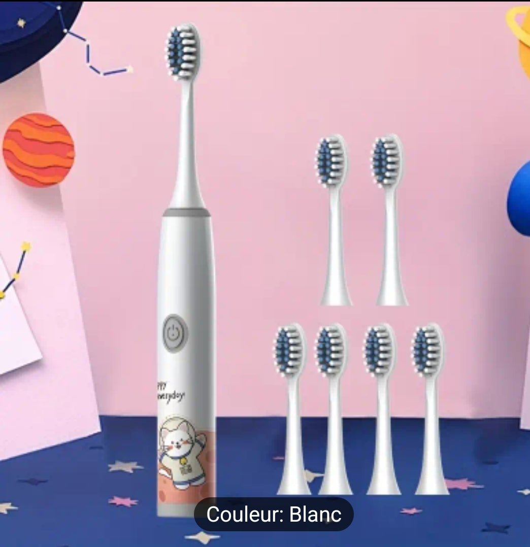 Brosse à dents électrique pour enfants avec 7 têtes de brosses de remplacement-le choix idéal pour les enfants de 4 à 14 ans-Une hygiène buccale saine et des soins buccaux efficaces-Piles non incluses