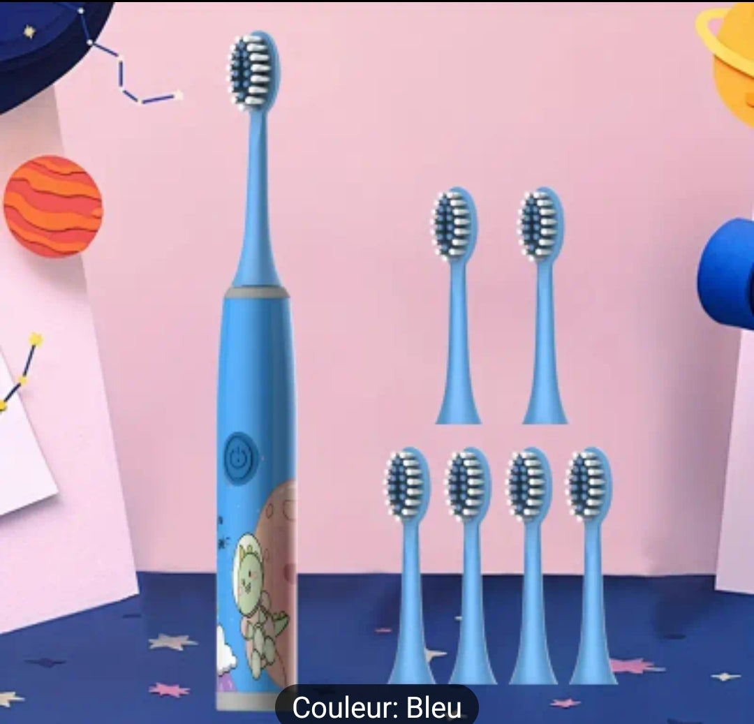 Brosse à dents électrique pour enfants avec 7 têtes de brosses de remplacement-le choix idéal pour les enfants de 4 à 14 ans-Une hygiène buccale saine et des soins buccaux efficaces-Piles non incluses