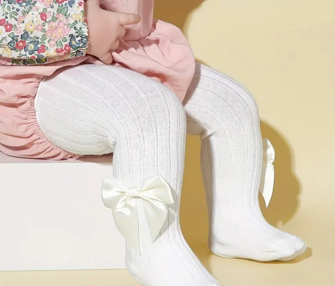 4 paires de collant pour bébé fille, de couleur  bonbon unie,noeuds papillon 3D,collant  elastique respirants et confortable pour printemps et l'autonome