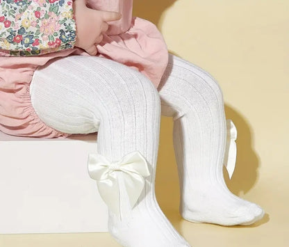 4 paires de collant pour bébé fille, de couleur  bonbon unie,noeuds papillon 3D,collant  elastique respirants et confortable pour printemps et l'autonome