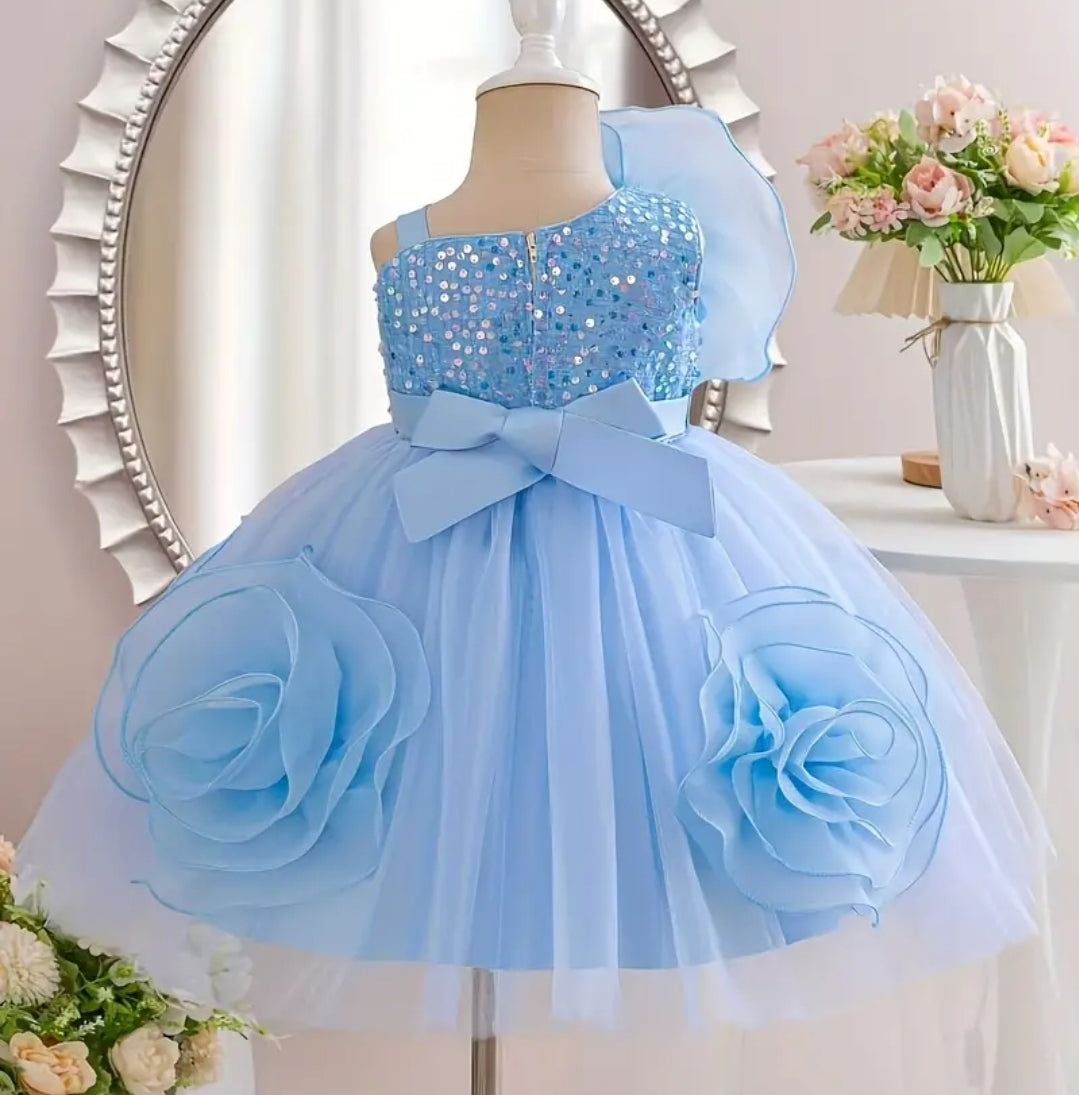 Robe en tulle sans manche à fleurs pour bébé fille.Robe de baptêmes, anniversaire princesse