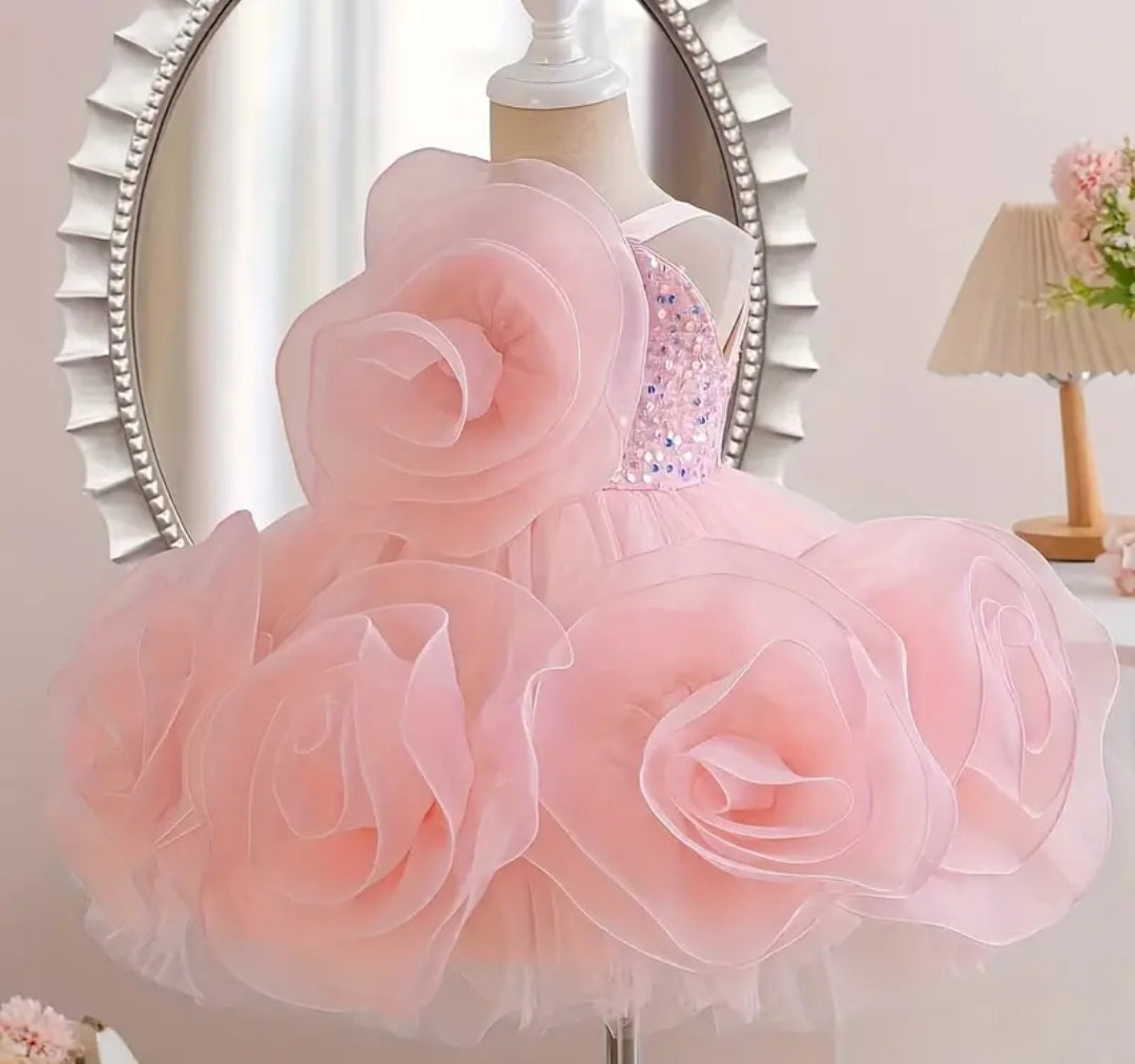 Robe en tulle sans manche à fleurs pour bébé fille.Robe de baptêmes, anniversaire princesse