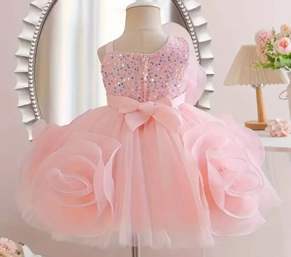 Robe en tulle sans manche à fleurs pour bébé fille.Robe de baptêmes, anniversaire princesse