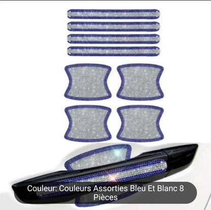 8pcs poignée de porte de voiture autocollant en diamant artificiel anti-collision