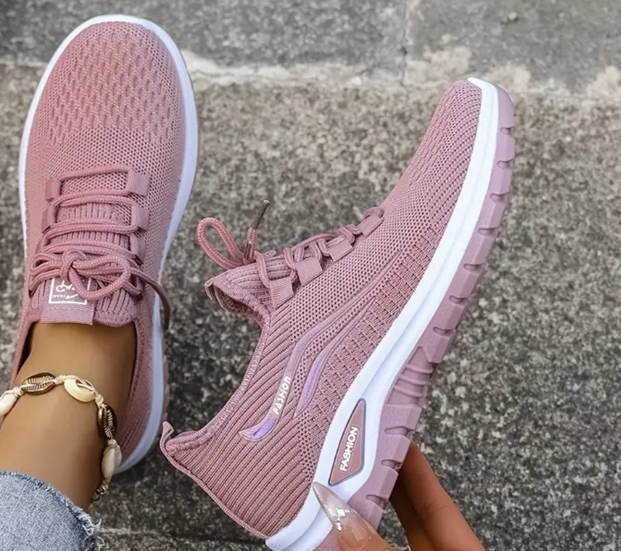 Baskets légères en tricot pour les femmes avec semelle blanche,respirant et confortable pour un usage quotidien
