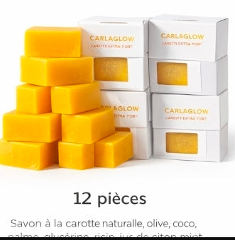 Savon Carlaglow Carotte Extra Fort illumine et unifie la peau tout en l’hydratant en profondeur grâce à ses ingrédients naturels.

Ingrédients :
Carotte naturelle, huile d’olive, coco, palme, glycérine, ricin, jus de citron, miel, karité, niacinamide.