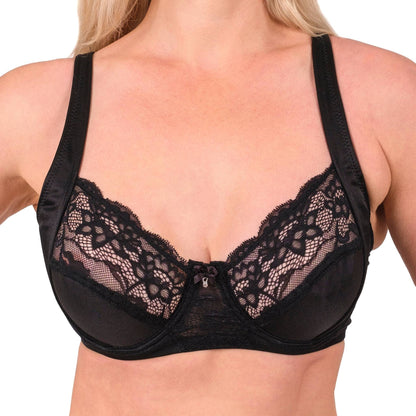 Lace-Trim Full-Coverage Support Bra – Breathable, Elegant & Underwire Everyday Lingerie (Black, Skin, White)
