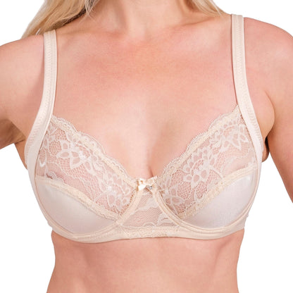 Lace-Trim Full-Coverage Support Bra – Breathable, Elegant & Underwire Everyday Lingerie (Black, Skin, White)
