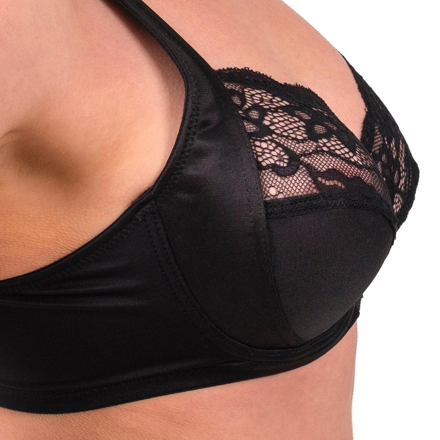 Lace-Trim Full-Coverage Support Bra – Breathable, Elegant & Underwire Everyday Lingerie (Black, Skin, White)
