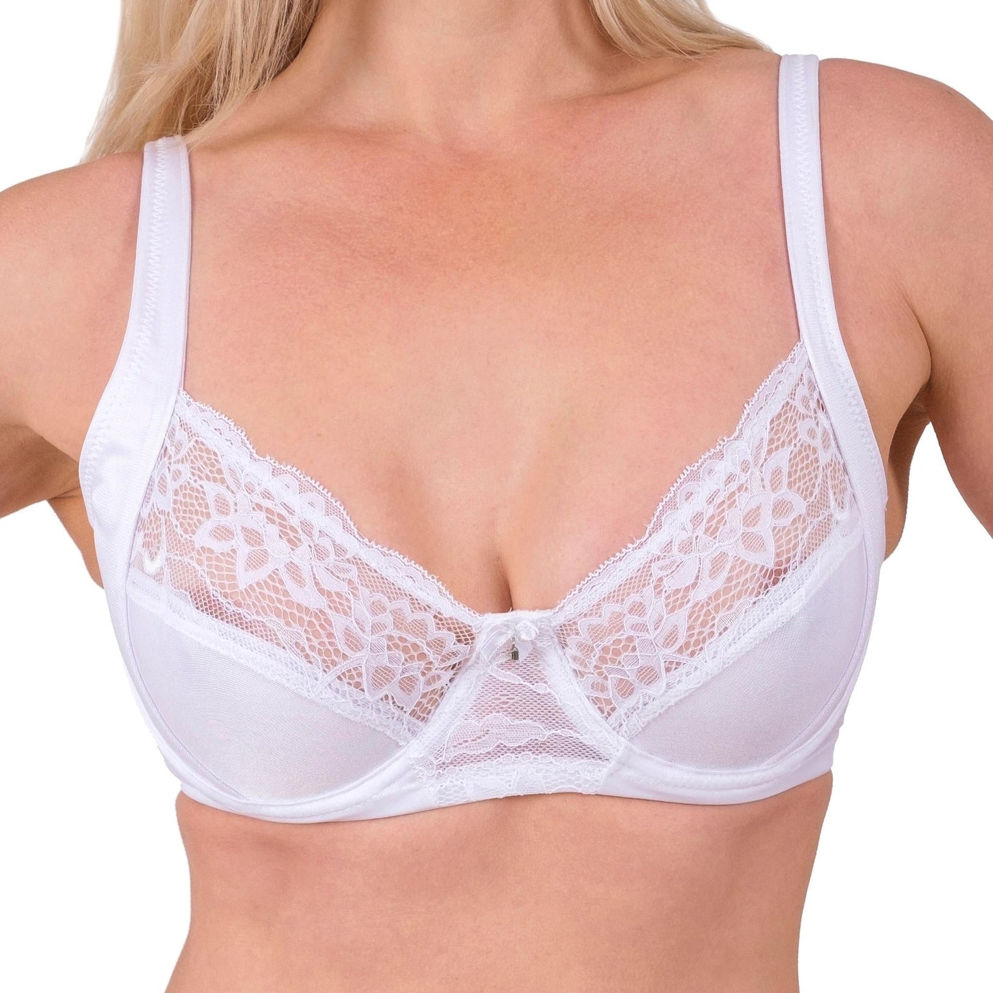 Lace-Trim Full-Coverage Support Bra – Breathable, Elegant & Underwire Everyday Lingerie (Black, Skin, White)