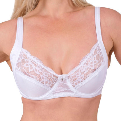 Lace-Trim Full-Coverage Support Bra – Breathable, Elegant & Underwire Everyday Lingerie (Black, Skin, White)
