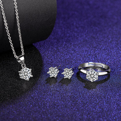 Six Claw Moissanite Ring Stud Necklace Women's Jewelry Set