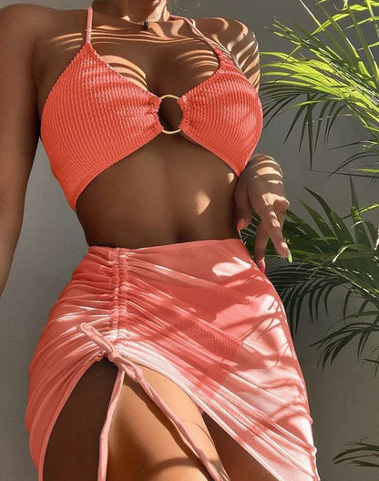 3pcs Halter Bikini Summer Fashion Personalized Three-point Beach Swimsuit