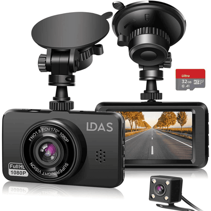LDAS Dash Cam for Cars Front and Rear and SD Card Included