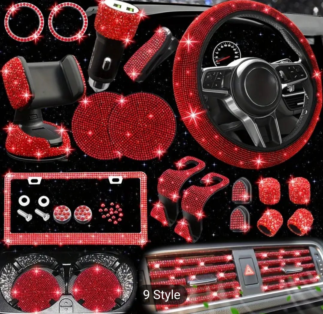 27pcs ensemble d'accessoires de voiture bling pour femme, couvre - volant bling, universel 15pouces, cadre de plaque d'immatriculation bling, support de téléphone,dessous de verre de voiture - Carlastore27pcs ensemble d'accessoires de voiture bling pour femme, couvre - volant bling, universel 15pouces, cadre de plaque d'immatriculation bling, support de téléphone,dessous de verre de voitureCarlastoreCarlastore