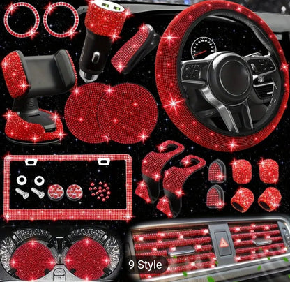 27pcs ensemble d'accessoires de voiture bling pour femme, couvre - volant bling, universel 15pouces, cadre de plaque d'immatriculation bling, support de téléphone,dessous de verre de voiture - Carlastore27pcs ensemble d'accessoires de voiture bling pour femme, couvre - volant bling, universel 15pouces, cadre de plaque d'immatriculation bling, support de téléphone,dessous de verre de voitureCarlastoreCarlastore