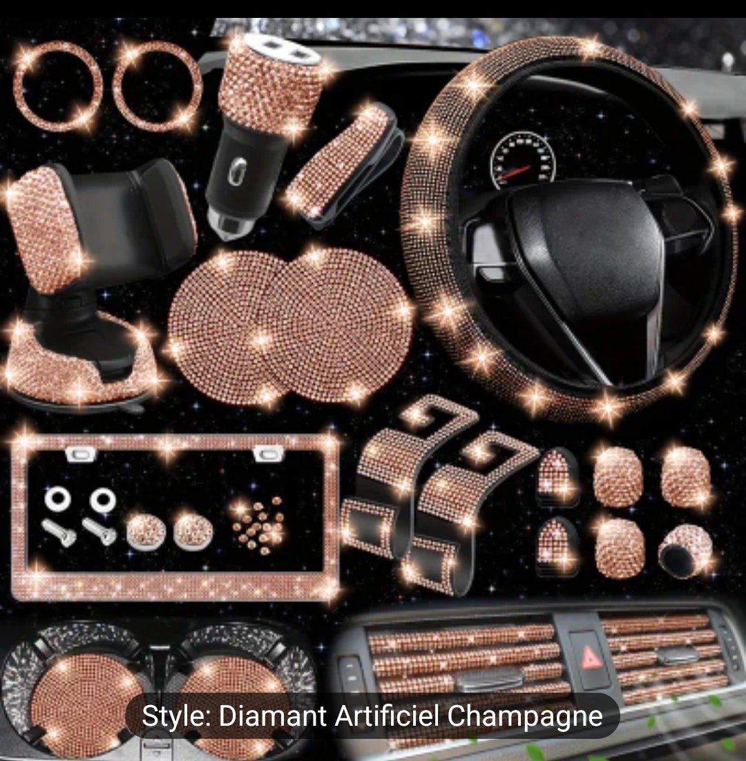 27pcs ensemble d'accessoires de voiture bling pour femme, couvre - volant bling, universel 15pouces, cadre de plaque d'immatriculation bling, support de téléphone,dessous de verre de voiture - Carlastore27pcs ensemble d'accessoires de voiture bling pour femme, couvre - volant bling, universel 15pouces, cadre de plaque d'immatriculation bling, support de téléphone,dessous de verre de voitureCarlastoreCarlastore