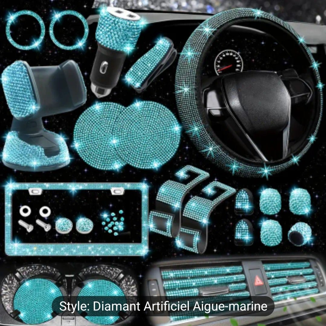 27pcs ensemble d'accessoires de voiture bling pour femme, couvre - volant bling, universel 15pouces, cadre de plaque d'immatriculation bling, support de téléphone,dessous de verre de voiture - Carlastore27pcs ensemble d'accessoires de voiture bling pour femme, couvre - volant bling, universel 15pouces, cadre de plaque d'immatriculation bling, support de téléphone,dessous de verre de voitureCarlastoreCarlastore