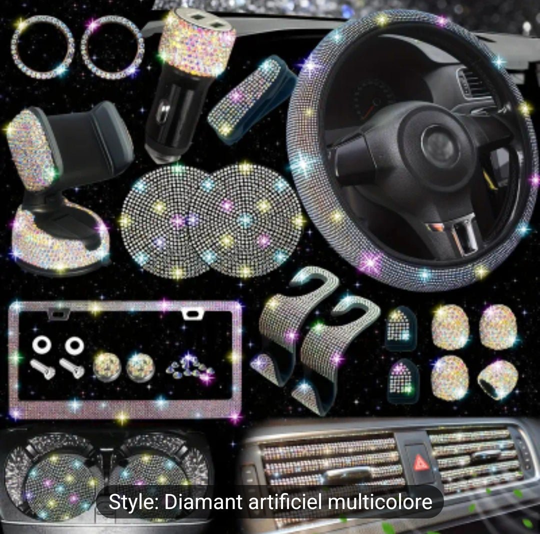 27pcs ensemble d'accessoires de voiture bling pour femme, couvre - volant bling, universel 15pouces, cadre de plaque d'immatriculation bling, support de téléphone,dessous de verre de voiture - Carlastore27pcs ensemble d'accessoires de voiture bling pour femme, couvre - volant bling, universel 15pouces, cadre de plaque d'immatriculation bling, support de téléphone,dessous de verre de voitureCarlastoreCarlastore