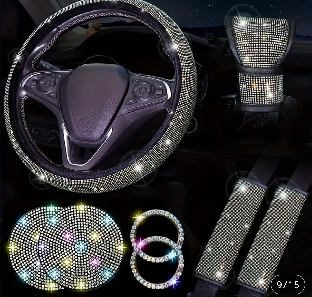 27pcs ensemble d'accessoires de voiture bling pour femme, couvre - volant bling, universel 15pouces, cadre de plaque d'immatriculation bling, support de téléphone,dessous de verre de voiture - Carlastore27pcs ensemble d'accessoires de voiture bling pour femme, couvre - volant bling, universel 15pouces, cadre de plaque d'immatriculation bling, support de téléphone,dessous de verre de voitureCarlastoreCarlastore