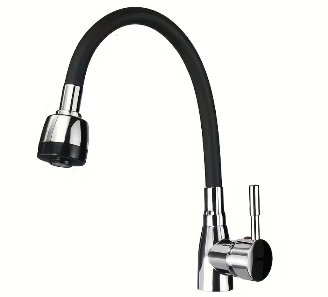 Robinet de cuisine à bec pivotant à 360degre-Melangeur de l'eau chaude/froide à poignée unique avec col flexible