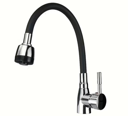 Robinet de cuisine à bec pivotant à 360degre-Melangeur de l'eau chaude/froide à poignée unique avec col flexible