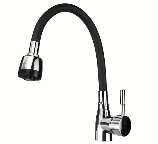 Robinet de cuisine à bec pivotant à 360degre-Melangeur de l'eau chaude/froide à poignée unique avec col flexible