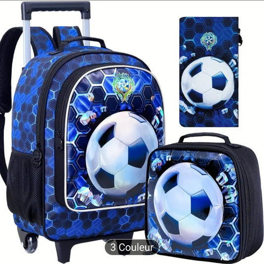 3 pièces sacs à dos roulant pour les garçons, sacs à dos à roulettes