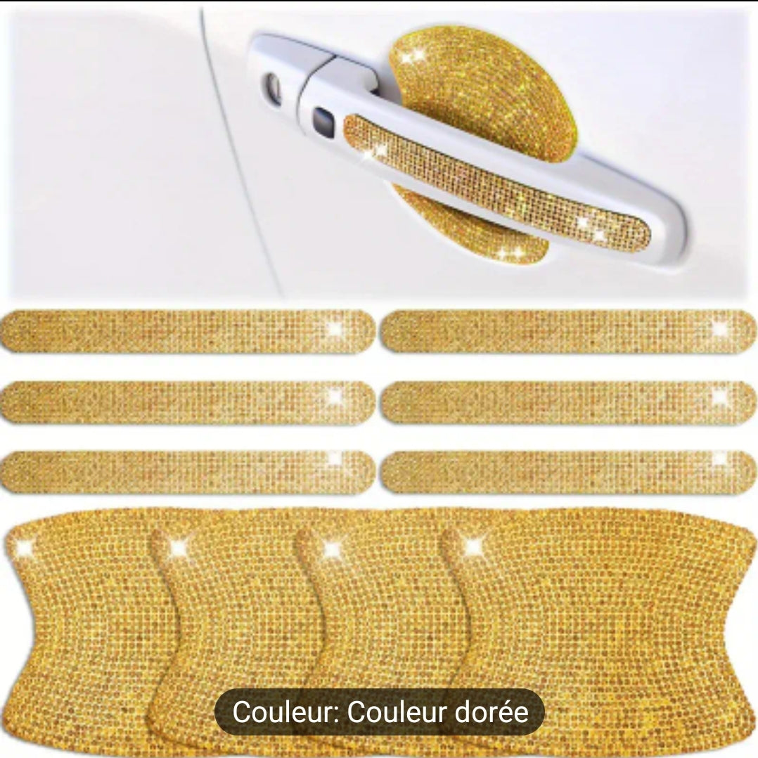 8pcs poignée de porte de voiture autocollant en diamant artificiel anti-collision