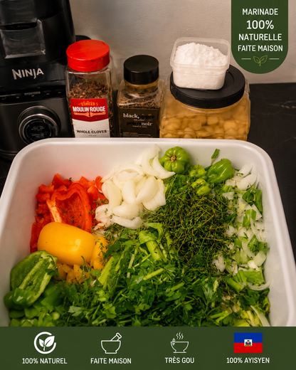 CARLA SPICE 100% bio
Tout le monde peut utiliser cette marinade pour la viande, poisson, salade, riz collé et plusieurs autres plats.
Goût riche, parfum authentique et qualité maison.

📞 Pour plus d’informations : 514 346 8880