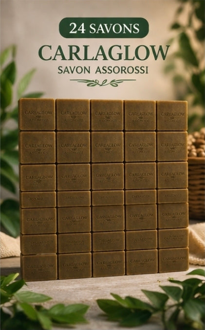 Savon Carlaglow Assorossi fait à la main, à base d’ingrédients naturels : feuilles d’assorossi, moringa, curcuma, miel, beurre de karité, huile de coco, olive, amande, ricin et vitamine E.
Nettoie, nourrit et illumine la peau en douceur