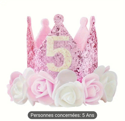 Chapeau couronne d'anniversaire pailleté rose scintillant pour 1 à 5 ans parfaits pour la fête de bébé et petite,lavage à la main uniquement