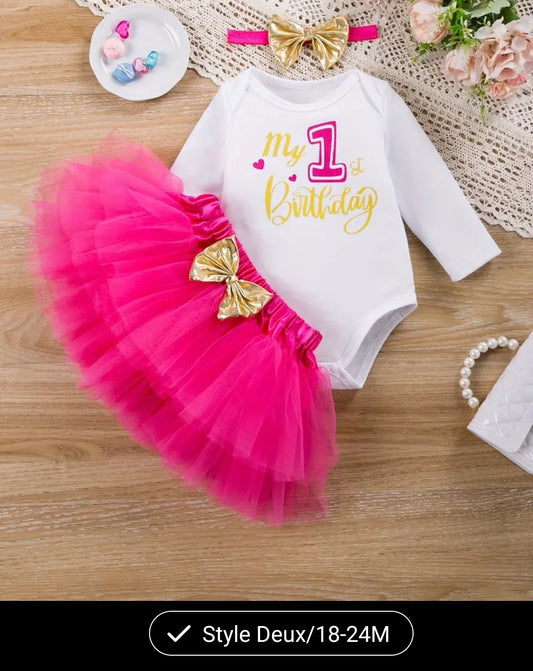 Mon premier anniversaire ensemble de fête style princesse à manche longues pour bébé