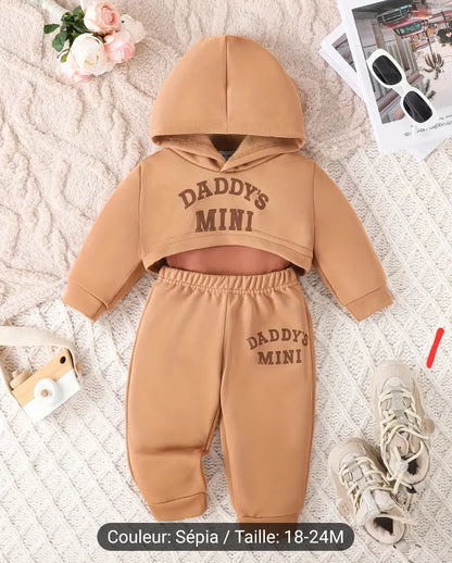 Ensemble 3 pièces pour bébé fille comprenant sweat à capuchon court avec imprimé "mini de papa",un débardeur et un pantalon décontracté,pour l'automne et hiver