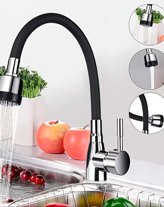 Robinet de cuisine à bec pivotant à 360degre-Melangeur de l'eau chaude/froide à poignée unique avec col flexible