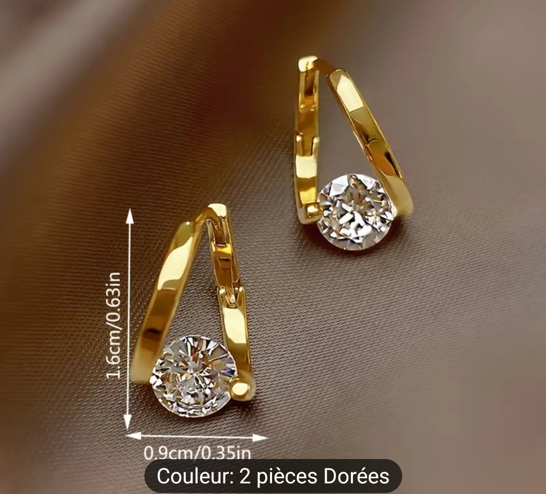 Ensemble elegant 2 boucle d'oreille clous en zircone cubique doré accessoires polyvalent et chic pour tenue décontractés, cadeaux parfaits pour saint-valentin et anniversaire