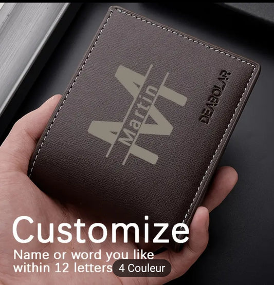 Portefeuille personnalisable pour homme ,1 pièces porte-carte en simili cuir avec nom personnalisé,style professionnel  bifold court ,motif de lettre artistique accessoires de mode pour hommes