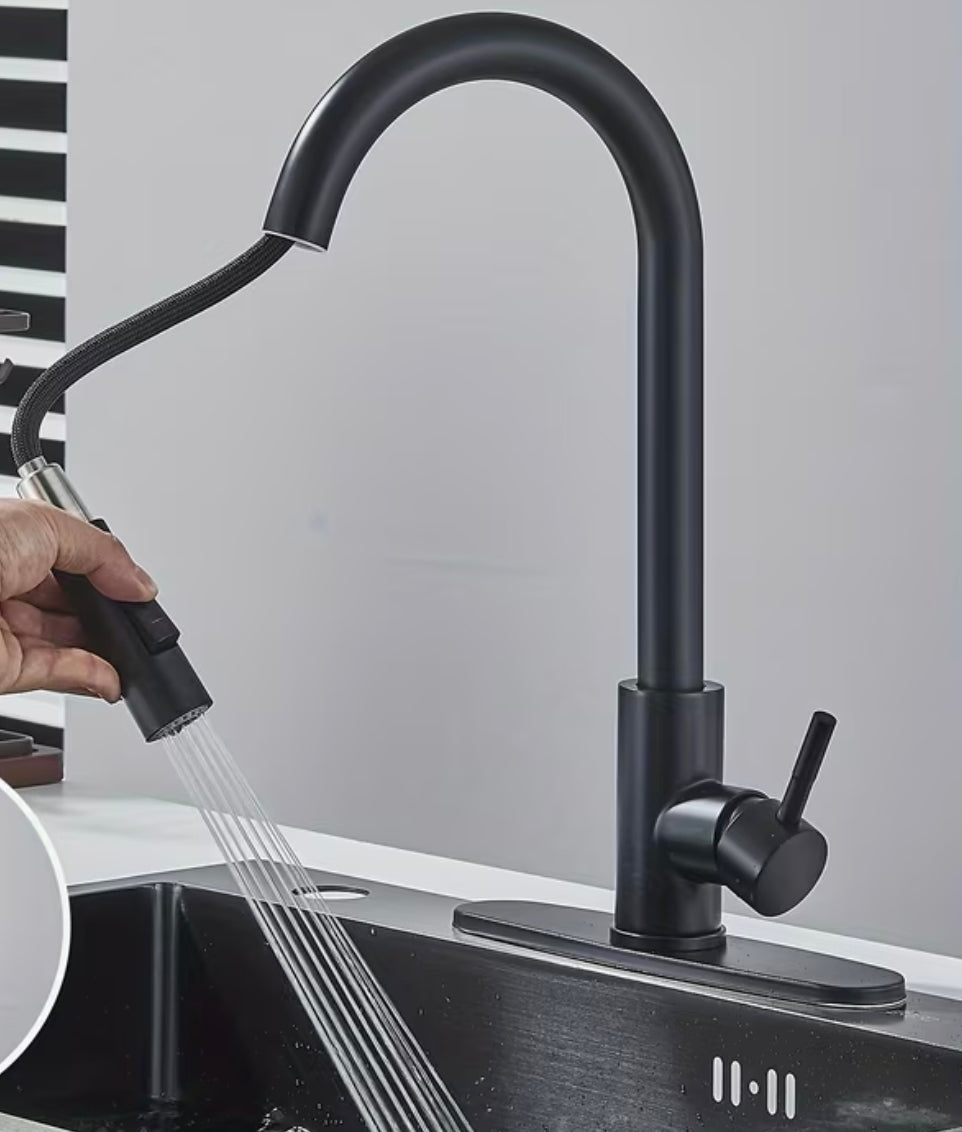 Robinet de cuisine noir mat,robinet pivotant à poignée unique avec pulvérisateur retractable,mélangeur cuisine commerciale avec plaque 10pouces pour 1 ou 3trous