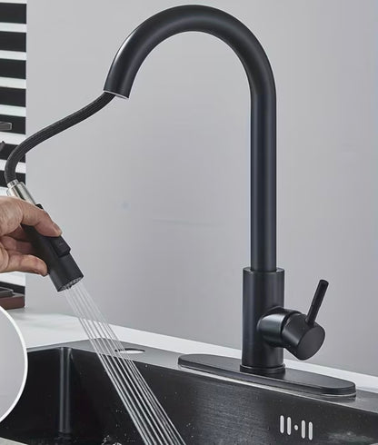 Robinet de cuisine noir mat,robinet pivotant à poignée unique avec pulvérisateur retractable,mélangeur cuisine commerciale avec plaque 10pouces pour 1 ou 3trous