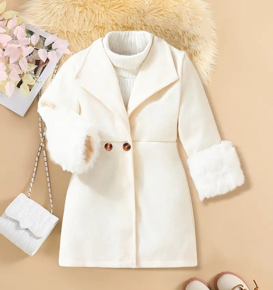 Manteau veste blanc à revers à manche longues pour bébé fille  pour automne et hiver