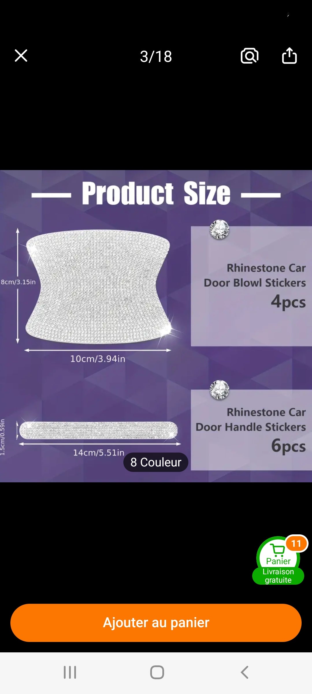 8pcs poignée de porte de voiture autocollant en diamant artificiel anti-collision