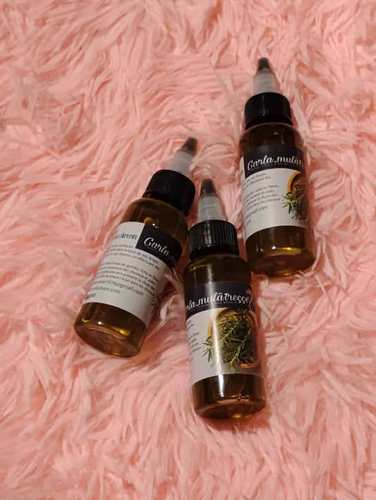 Carla-mulatresse l'huile à base de gombo, girofle, romarin, gingembre et coco pour l'alopeci,pellicule,hydrater etc ......